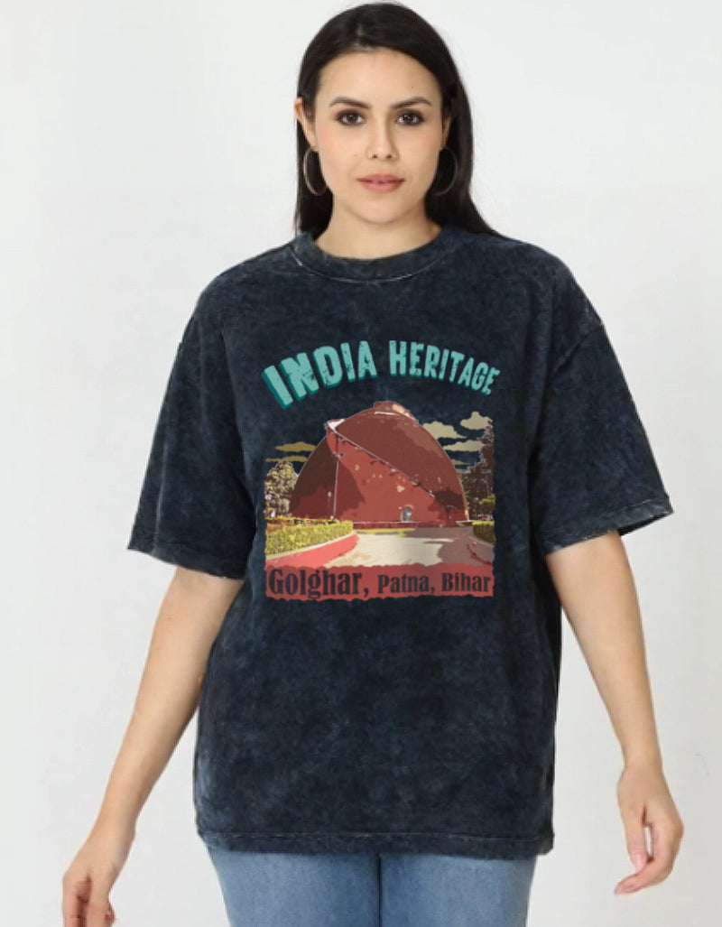 India Heritage | Golghar | Acid Washed Oversized Graphic T-Shirt