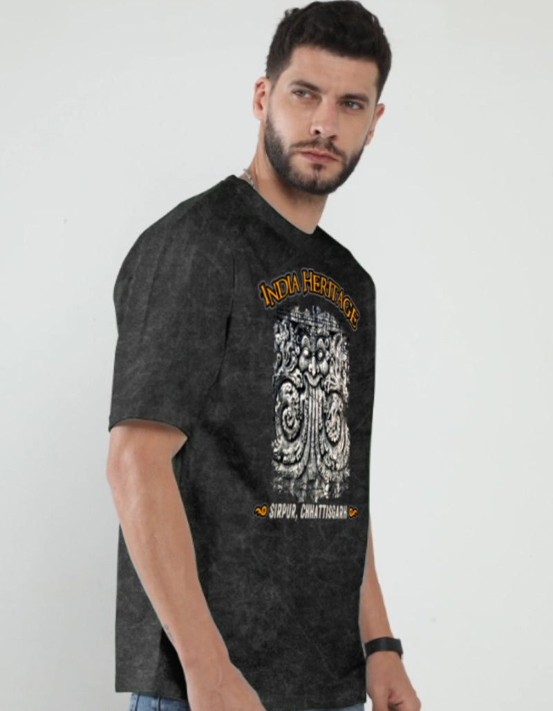 India Heritage | Sirpur | Acid Washed Oversized Printed T-Shirt