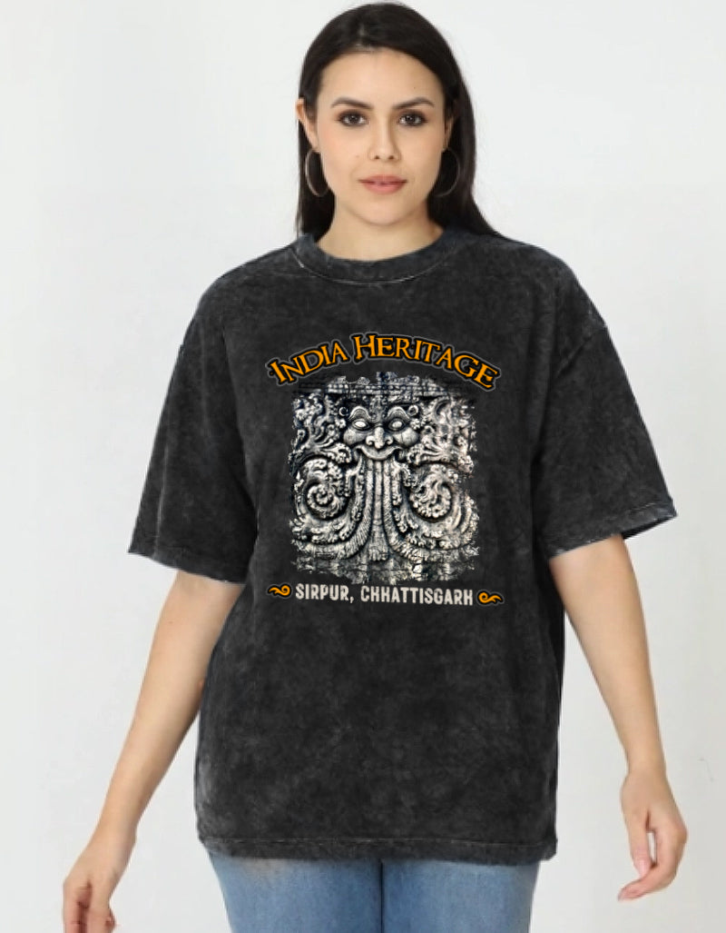 India Heritage | Sirpur | Acid Washed Oversized Printed T-Shirt