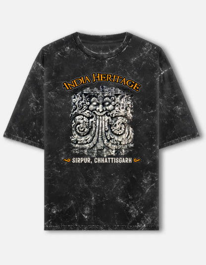India Heritage | Sirpur | Acid Washed Oversized Printed T-Shirt